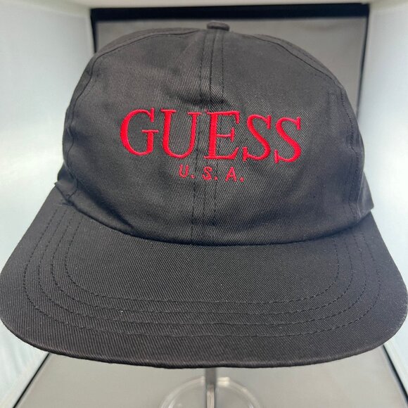 Vintage Guess Baseball Hat Cap Spellout Adjustable One Size Snapback Black Y2K - Picture 5 of 9